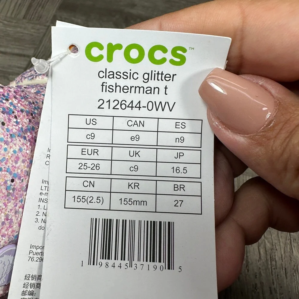 Crocs Fisherman Sandals Toddler C9 Pink Purple Glitter Sparkle NEW